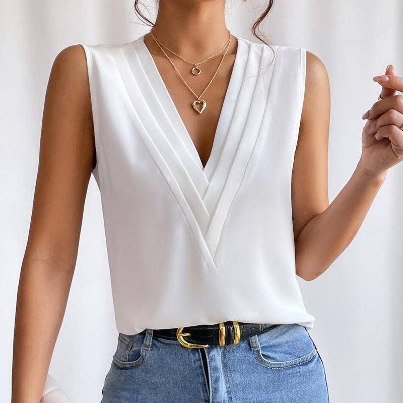 Blusa sin mangas cuello en V Estilo y Comodidad – Dressygt