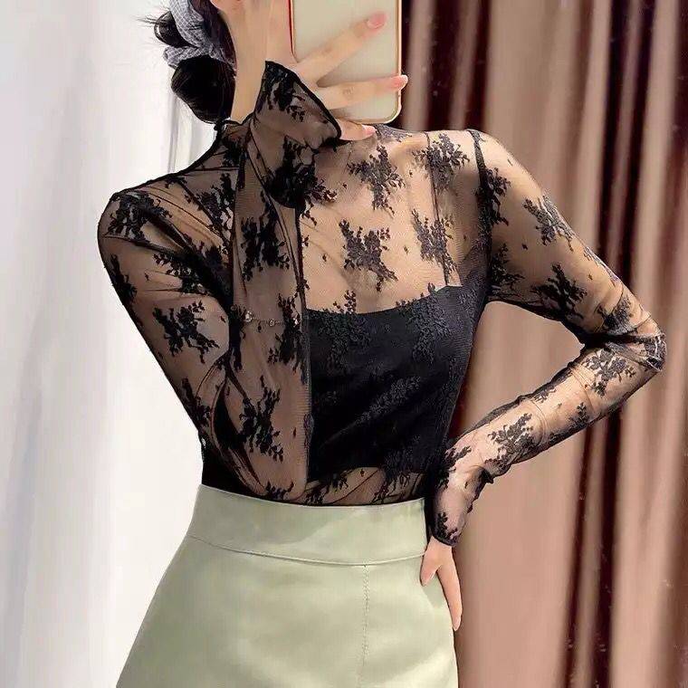 Blusa manga larga encaje sale