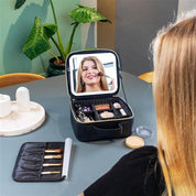 Cosmetiquera con espejo LED y divisiones ajustables
