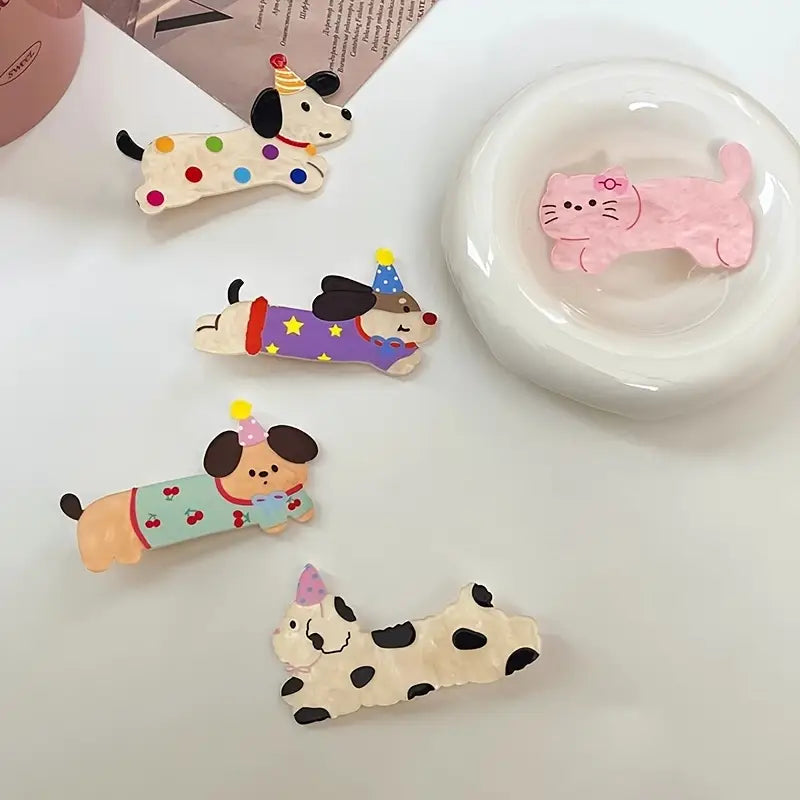 Set de 2 ganchos para cabello con diseño de mascotas