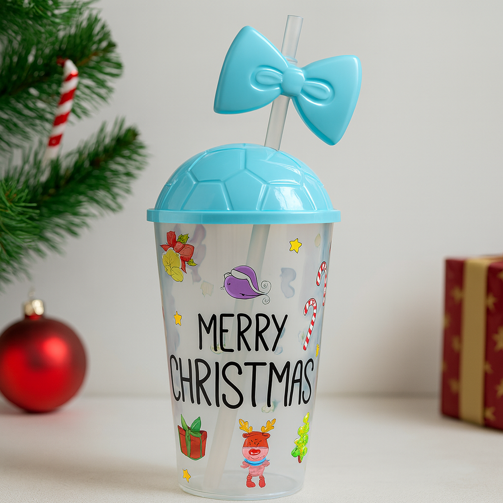 Vaso Navideño con Moño y Popote