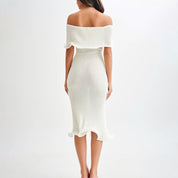 Vestido midi de hombros caídos