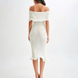 Vestido midi de hombros caídos