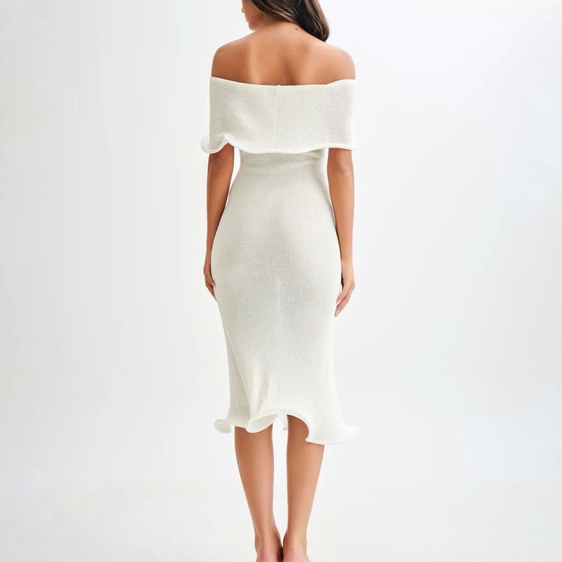 Vestido midi de hombros caídos