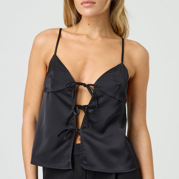 Blusa corta sin mangas escote con lazos