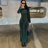 Vestido largo de manga larga stretch con silueta