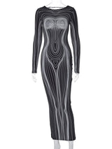 Vestido largo de manga larga stretch con silueta