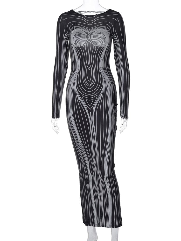 Vestido largo de manga larga stretch con silueta