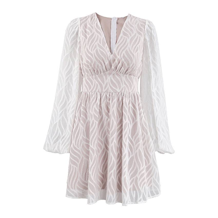 Vestido corto de manga largaron escote en V - Dressygt