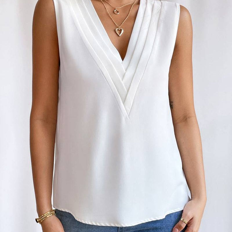 Blusa sin mangas con cuello en V - Dressygt
