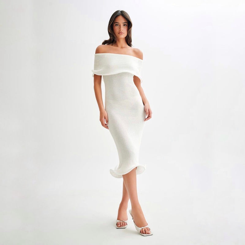 Vestido midi de hombros caídos