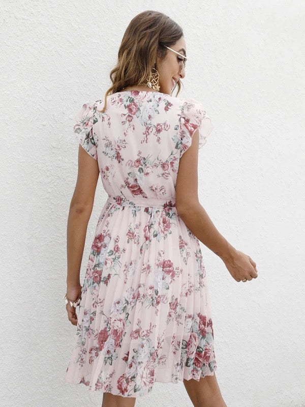 Vestido plisado con estampado floral