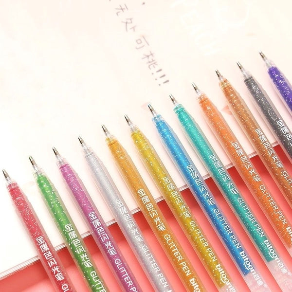 Set de 12 lapiceros con glitter