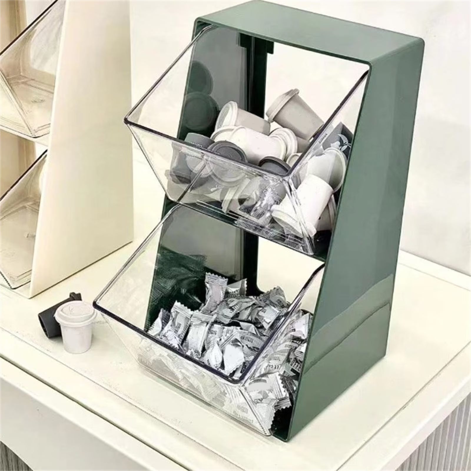 Organizador vertical transparente de 2 compartimentos