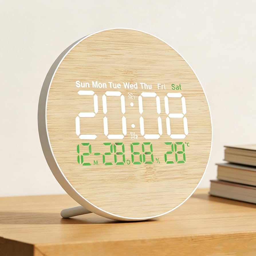 Reloj digital multifuncional con acabado tipo bambú