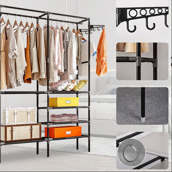 Perchero multifuncional metálico 3 secciones con repisas