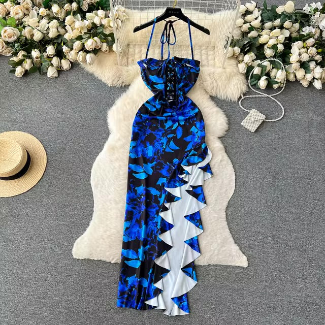 Vestido estampado con abertura