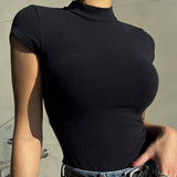 Blusa manga corta  de cuello alto