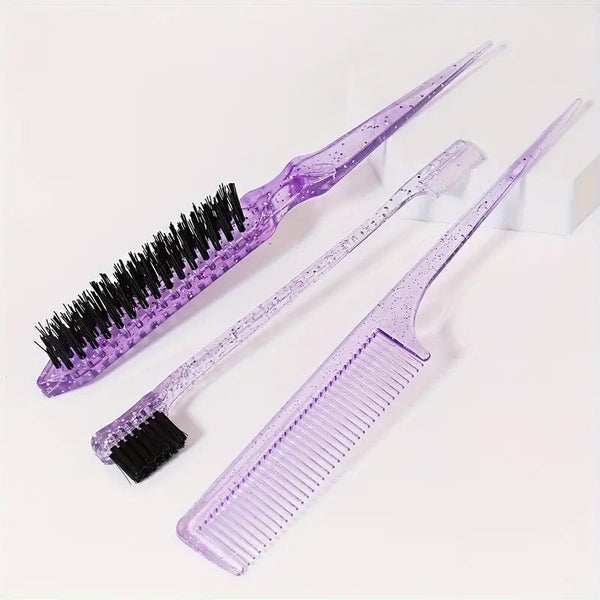 Set de 3 cepillos para el cabello de glitter