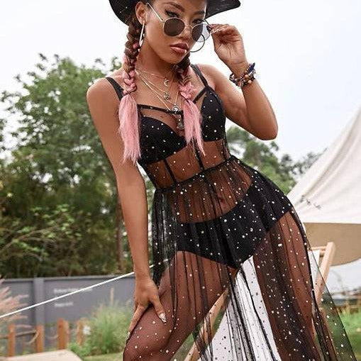 Vestido negro largo transparente - Dressygt
