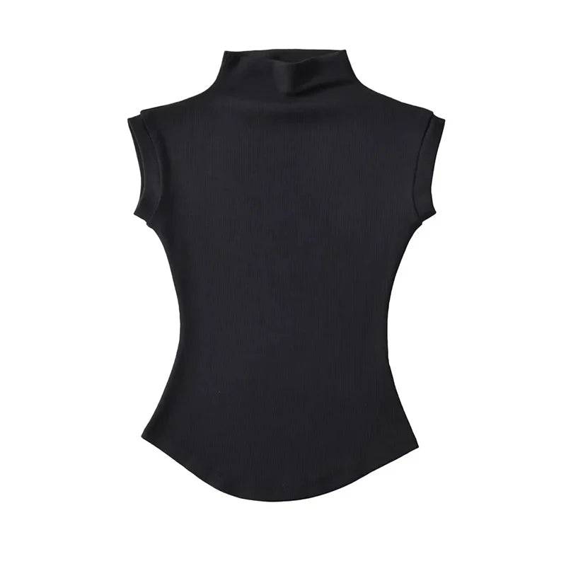 Blusa manga corta  de cuello alto