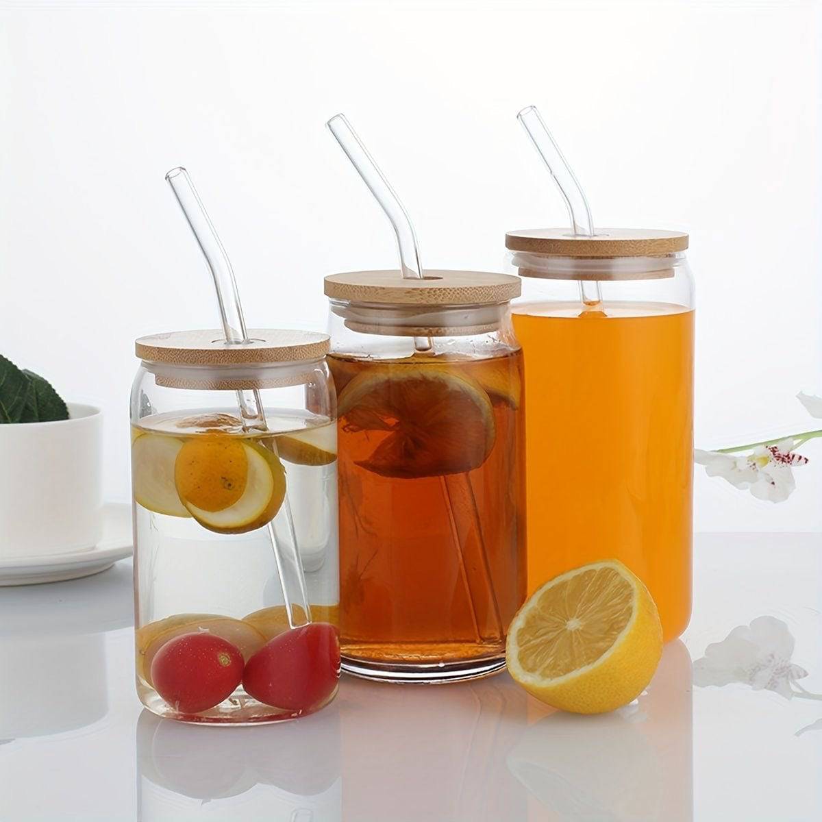 Vaso de Vidrio Ecológico con Tapadera de Bambú - Dressygt