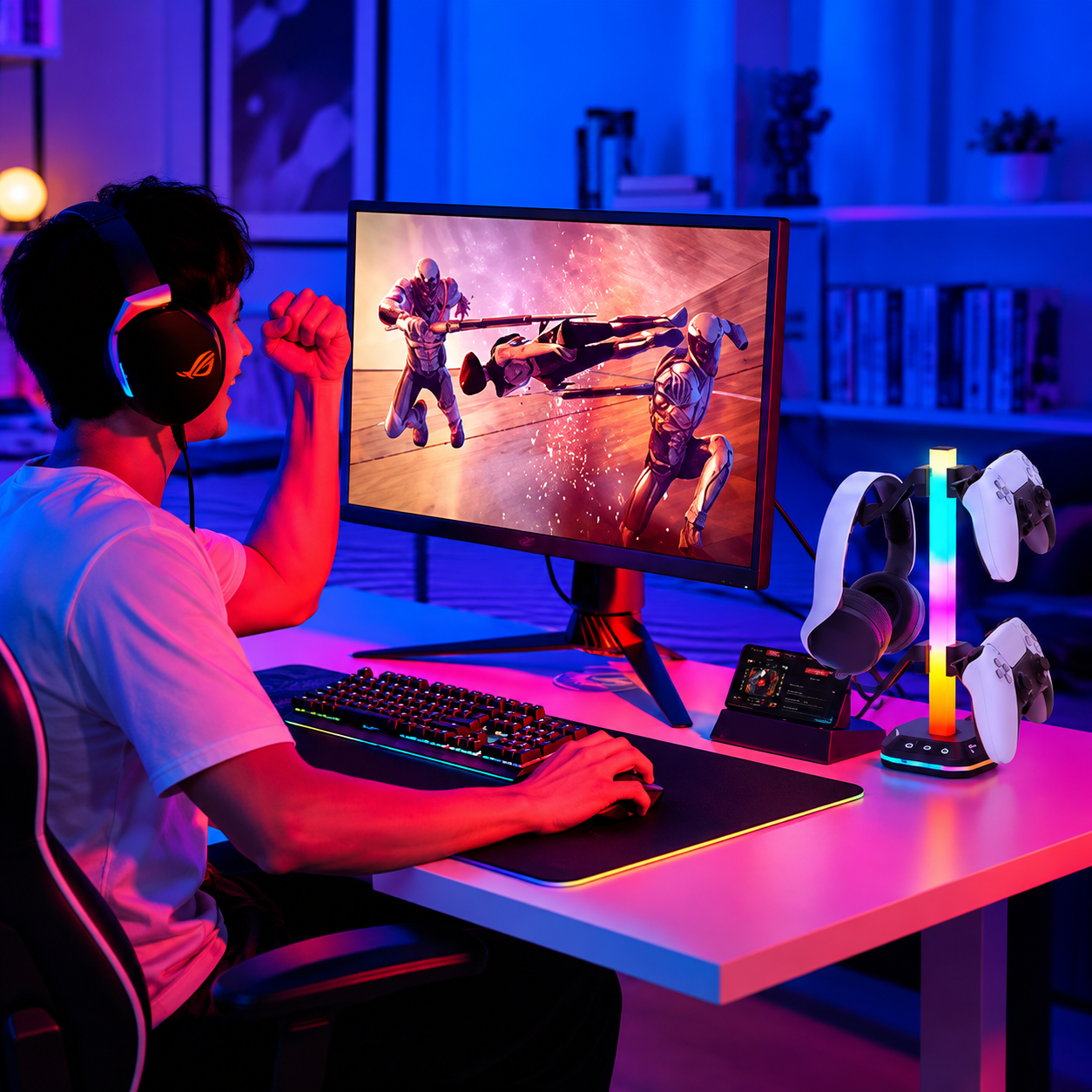 Soporte multifuncional Gamer con iluminación RGB