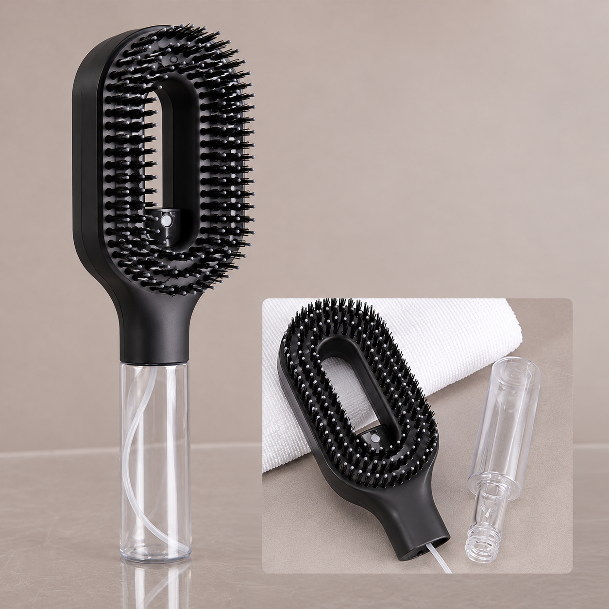 Cepillo para cabello con atomizador