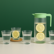 Juego de jarra con 4 vasos de vidrio acanalado