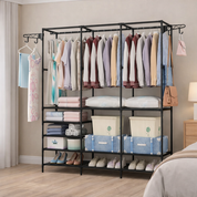 Perchero multifuncional metálico 3 secciones con repisas