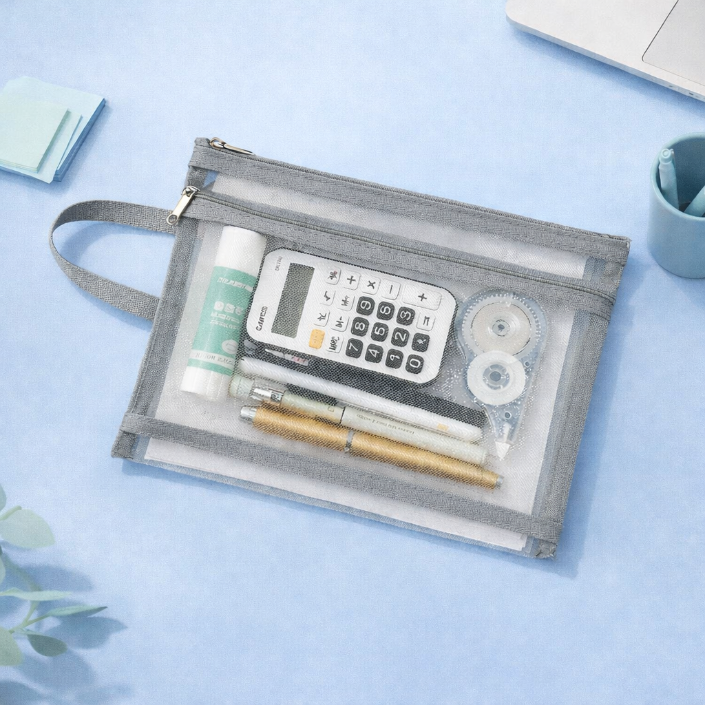 Estuche grande de malla transparente