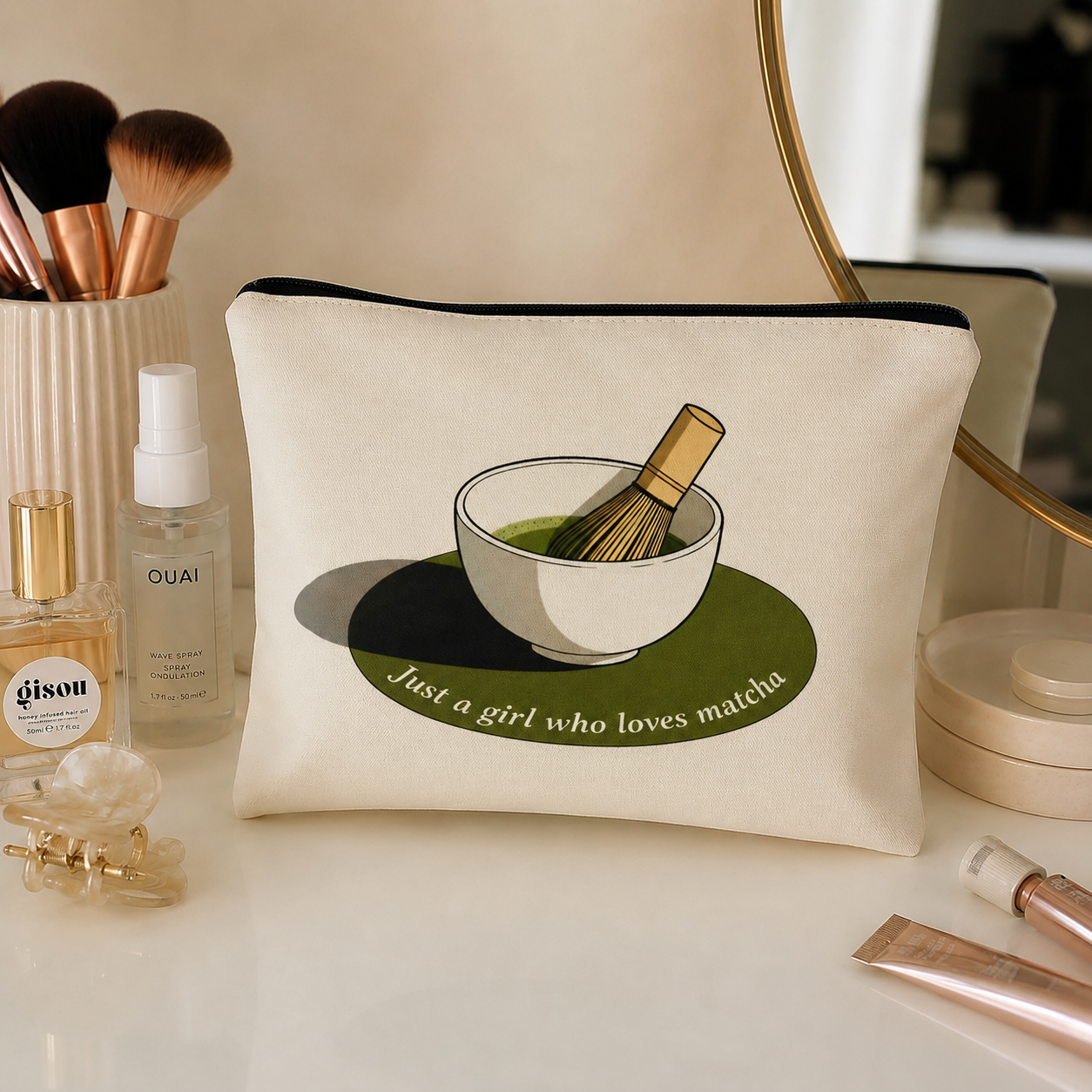 Cosmetiquera estampada de matcha