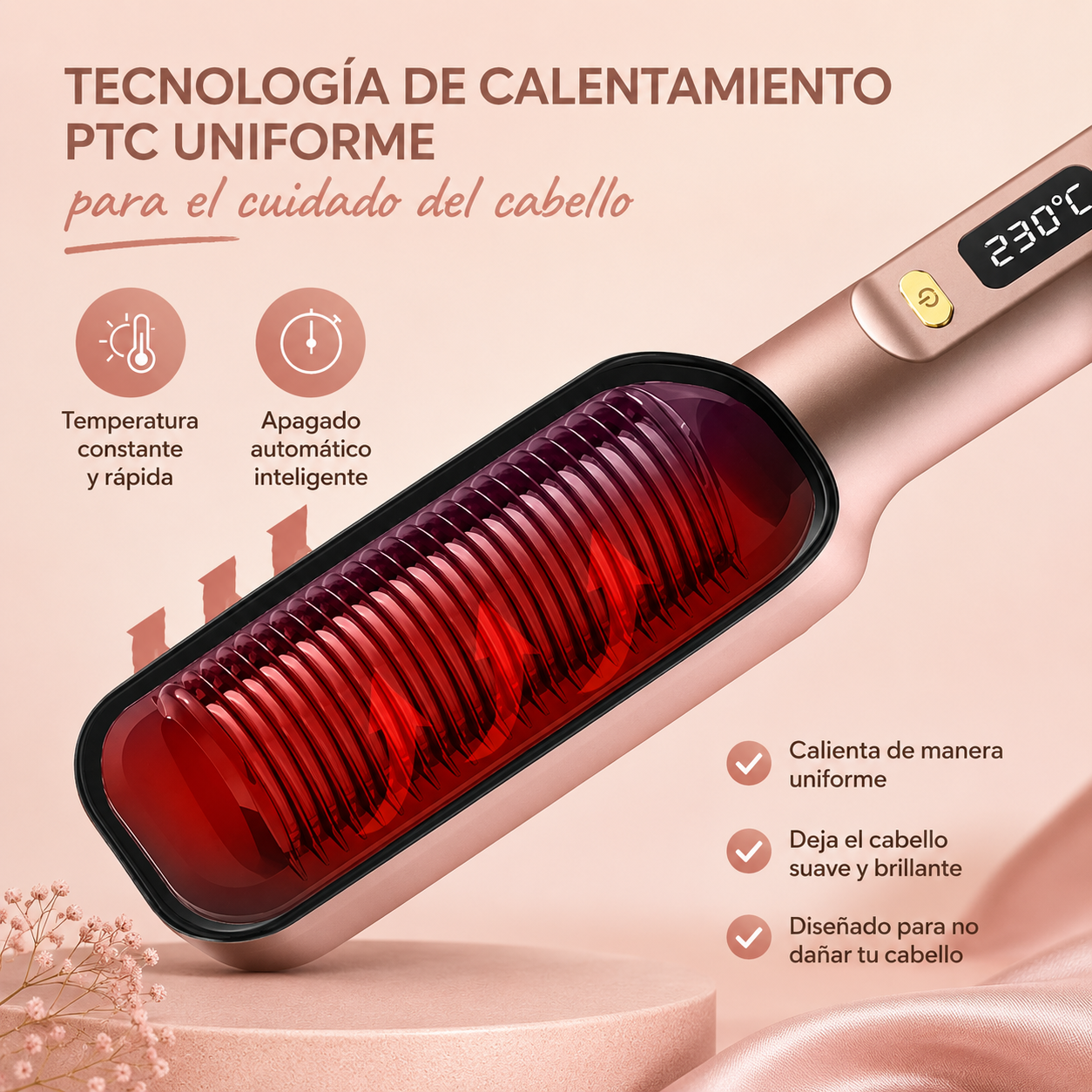 Cepillo alisador de cabello con pantalla LED