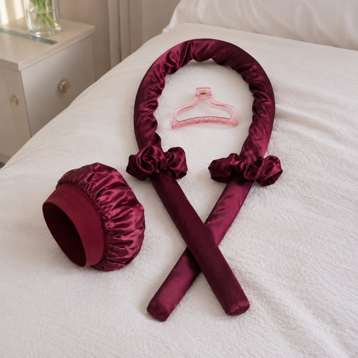 Set de 3 piezas para rizos sin calor con gorro de satín
