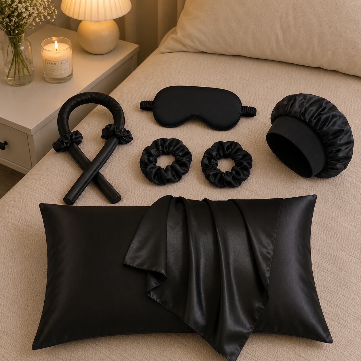 Set de satín para cabello de 6 piezas