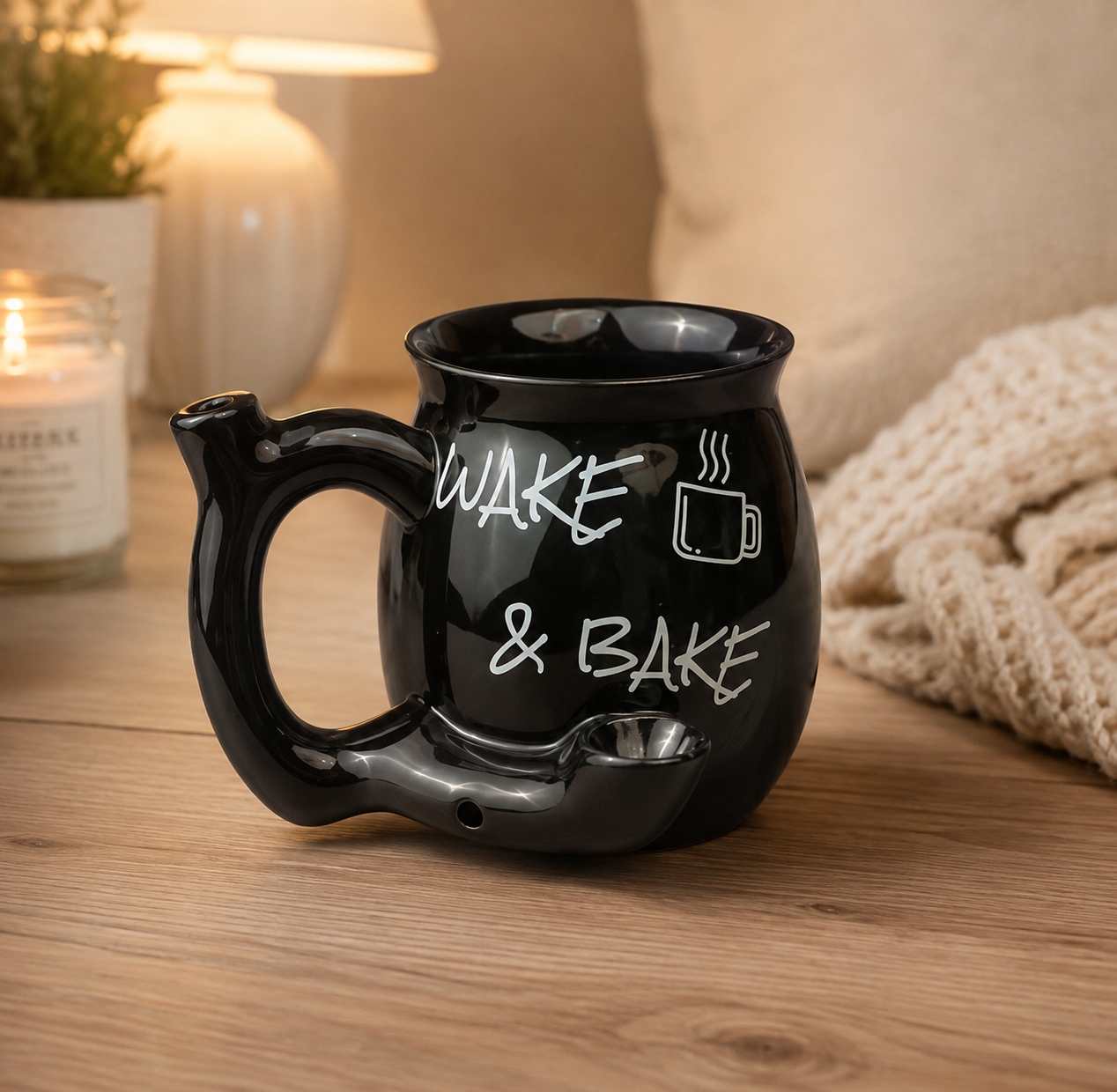 Taza de cerámica con pipa integrada