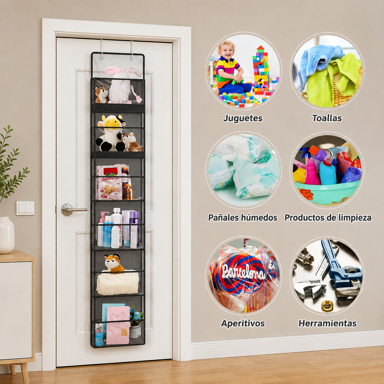 Organizador de puerta con 6 compartimentos