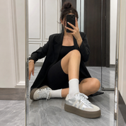 Tenis de Plataforma Plateados para Mujer