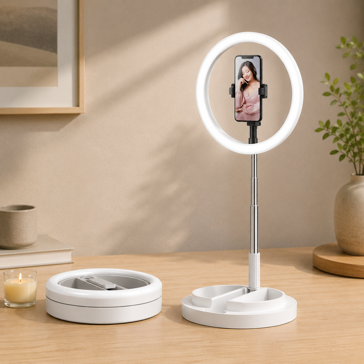 Aro de luz para celular con trípode ajustable
