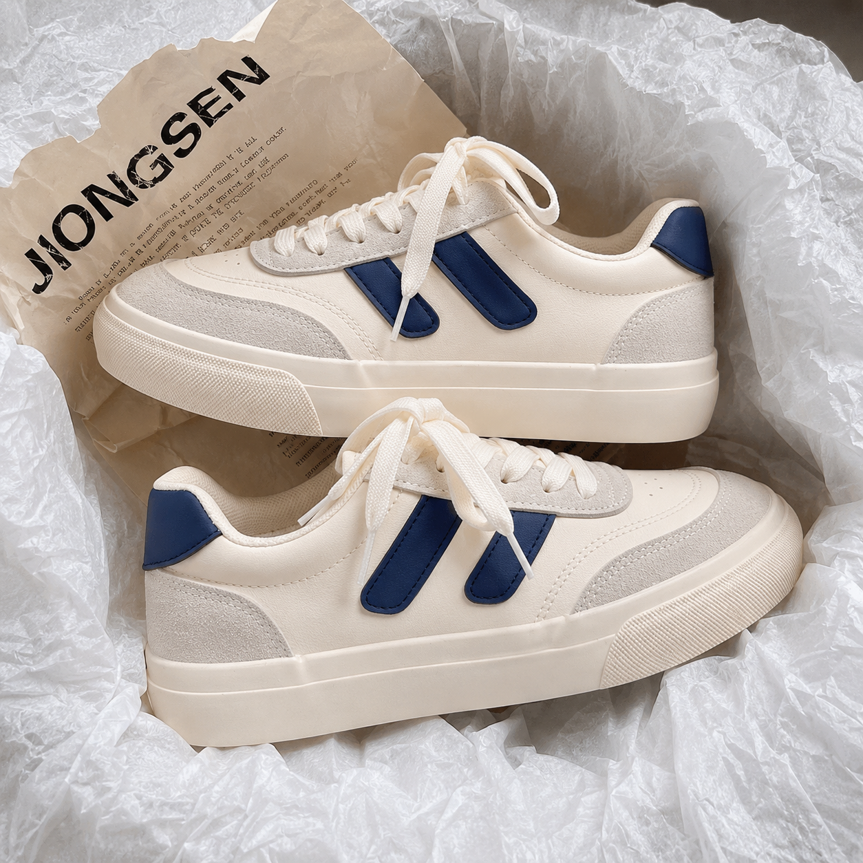 Tenis Casual Crema con Azul