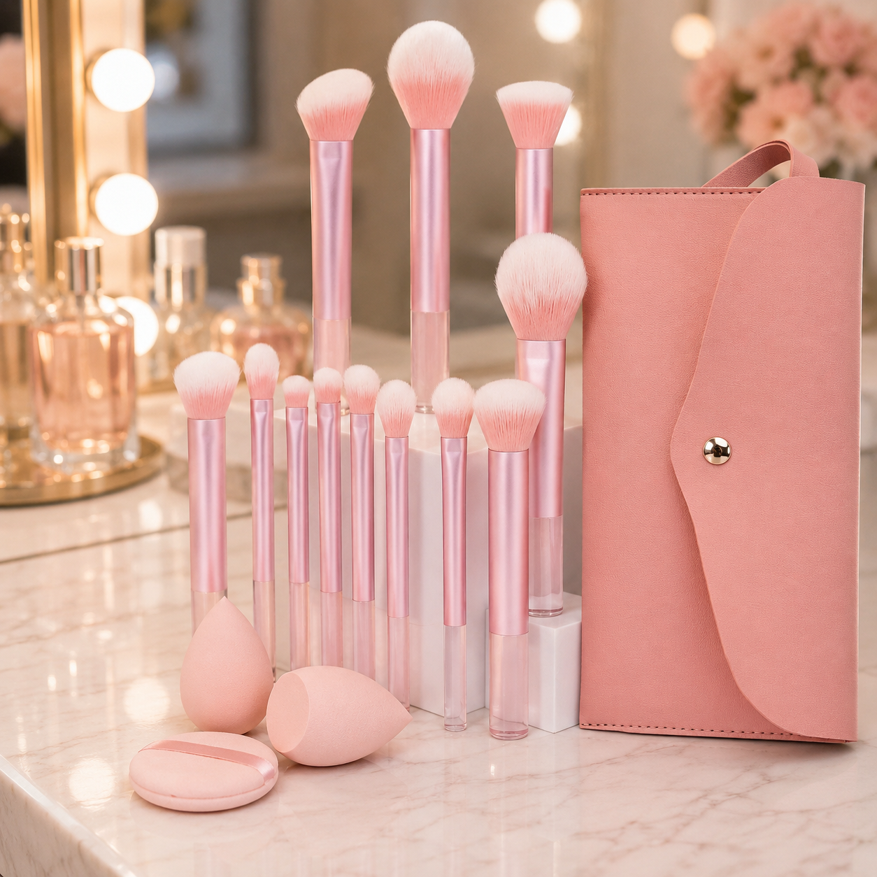 Set de brochas de maquillaje con esponjas