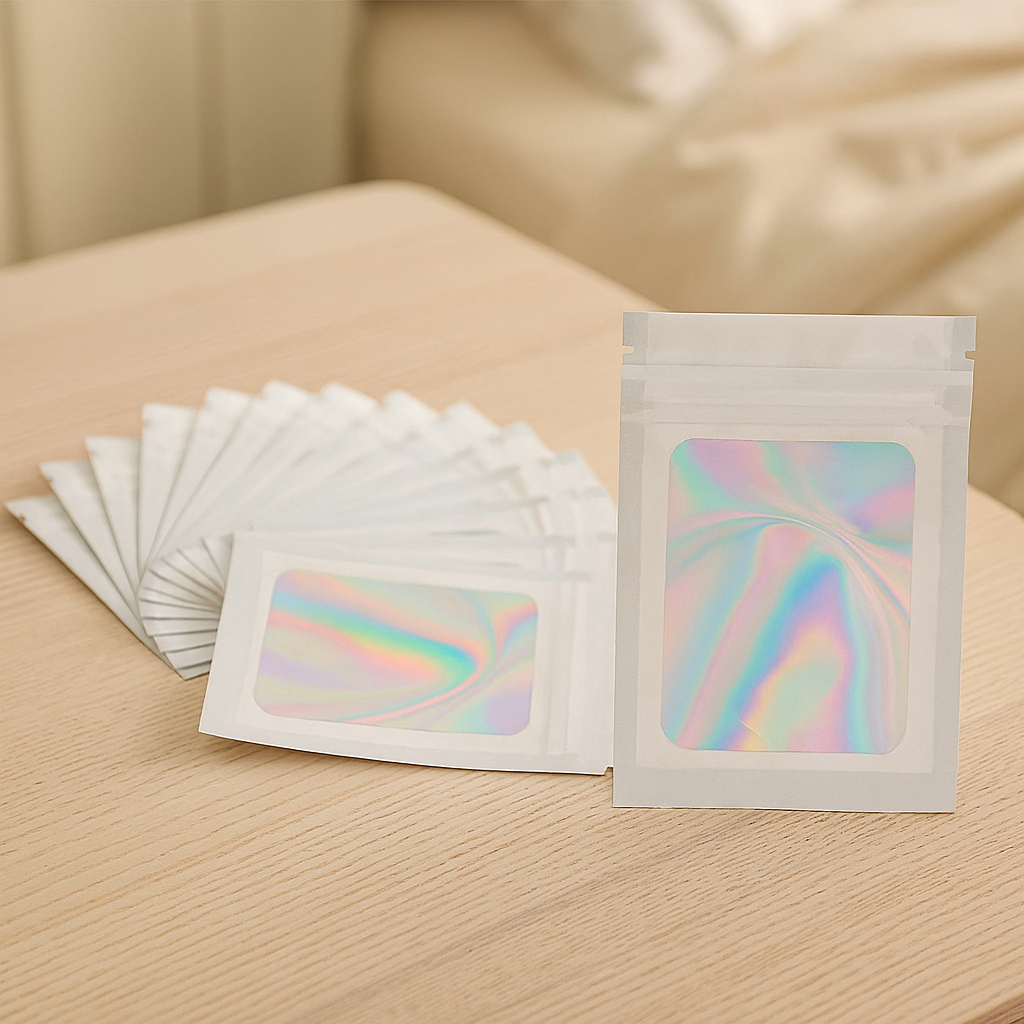 Ciento de bolsas para empaque holográficas de 12X7.5cm