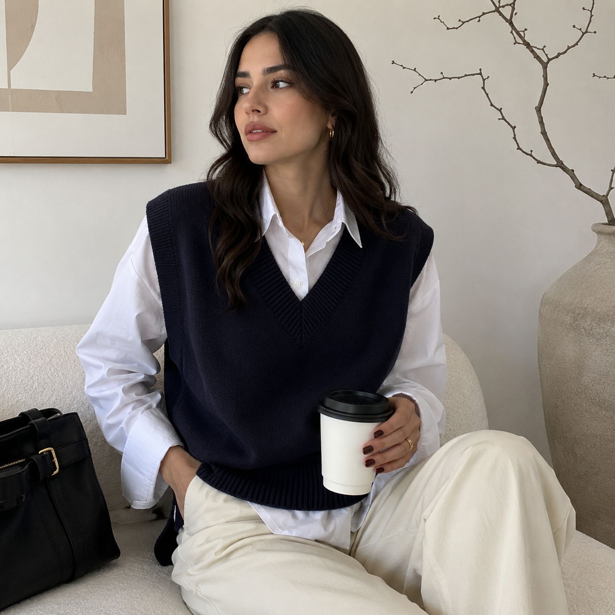 Chaleco tejido casual, cuello V