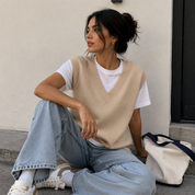 Chaleco tejido casual, cuello V
