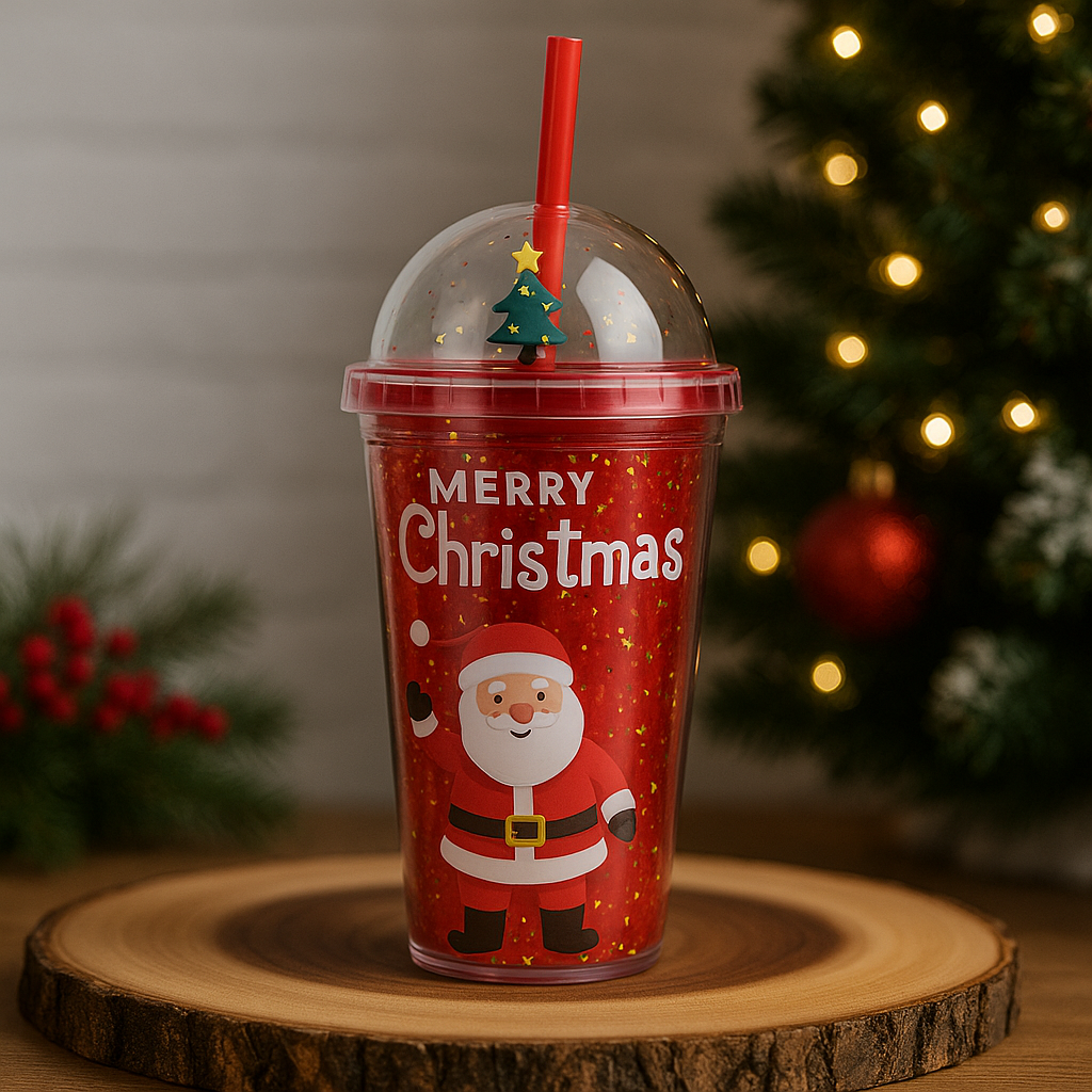 Vaso navideño con tapa de globo de nieve