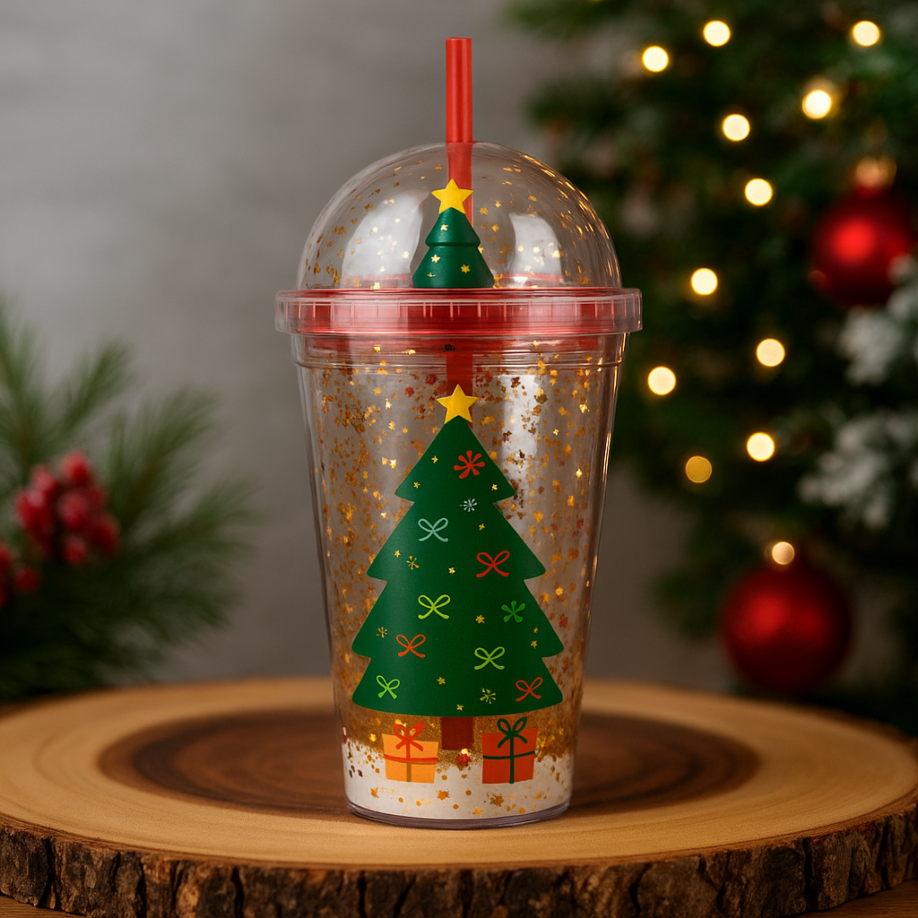 Vaso navideño con tapa de globo de nieve