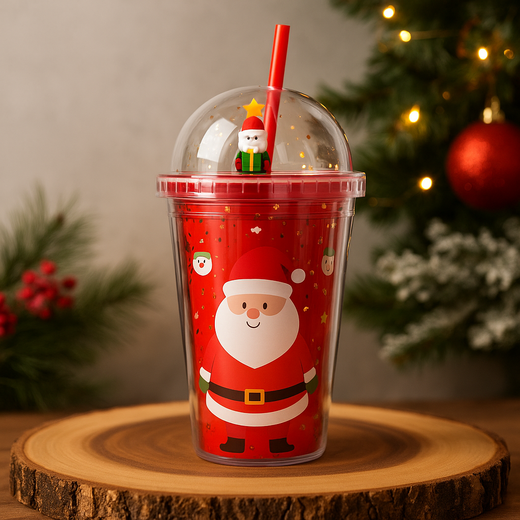 Vaso navideño con tapa de globo de nieve