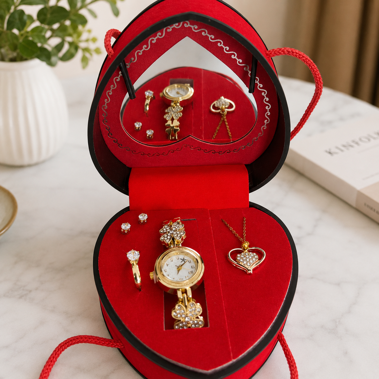 Set de joyería con reloj y estuche de regalo