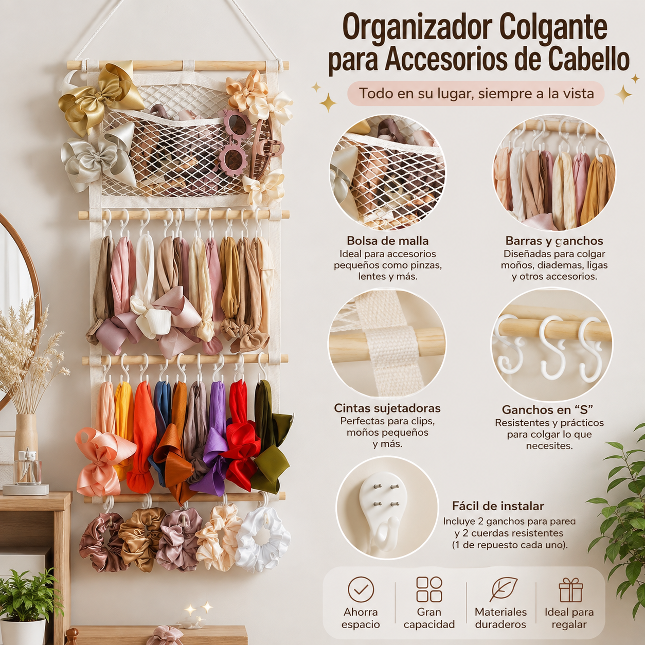 Organizador de moños, diademas y accesorios