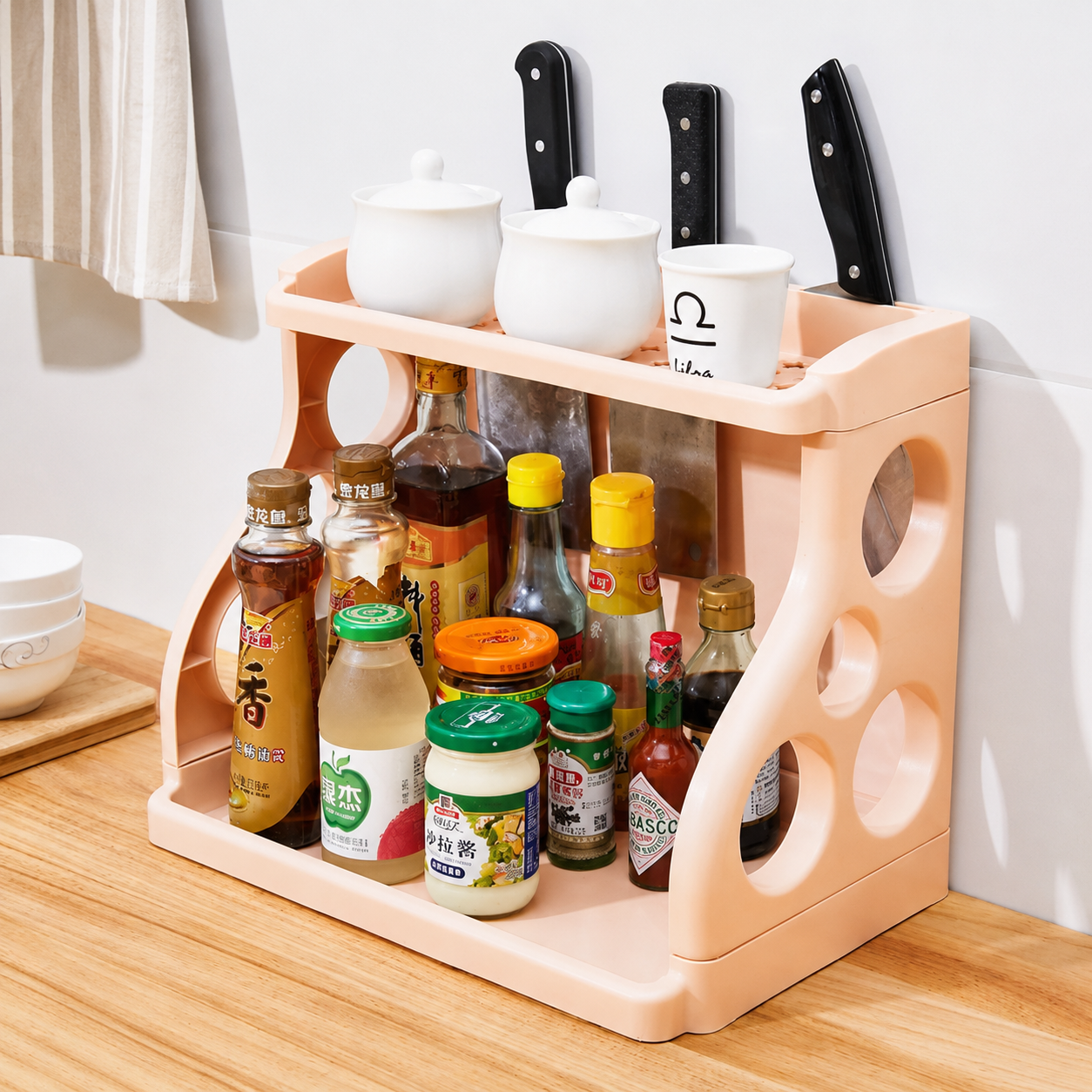 Organizador de cocina 2 niveles con porta cuchillos